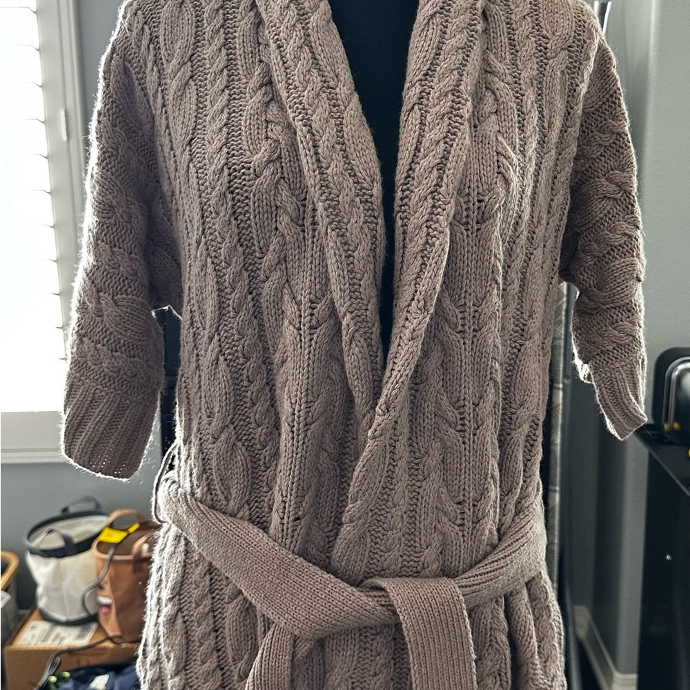 BCBGMaxAzria Cable Knit Belted Cardigan - Taupe